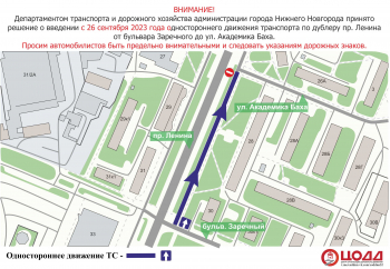 Одностороннее движение введут на участке дублера проспекта Ленина с 26 сентября 