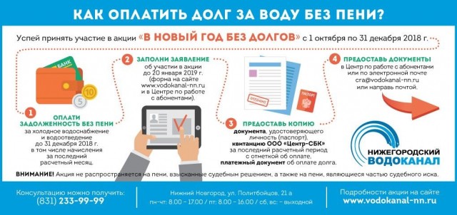 Нижегородский водоканал с 1 октября 2018 года запустил акцию "В Новый год без долгов"