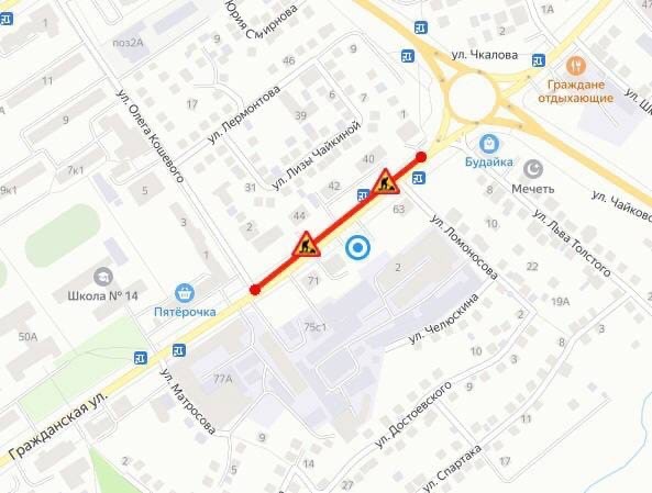 Движение по правой полосе части ул. Гражданская в Чебоксарах ограничено до 30 июня