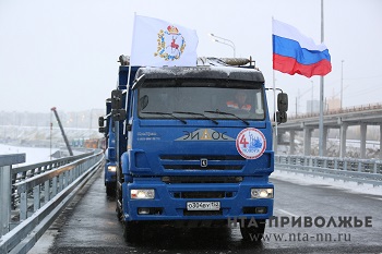 Открытие рабочего движения для спецтехники на Борском мосту в Нижегородской области 4 ноября