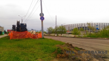 Перекрытая улица Самаркандская в Нижнем Новгороде в начале работ по её реконструкции