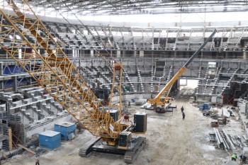 Металлоконструкции каркаса ледовой арены смонтированы в Нижнем Новгороде